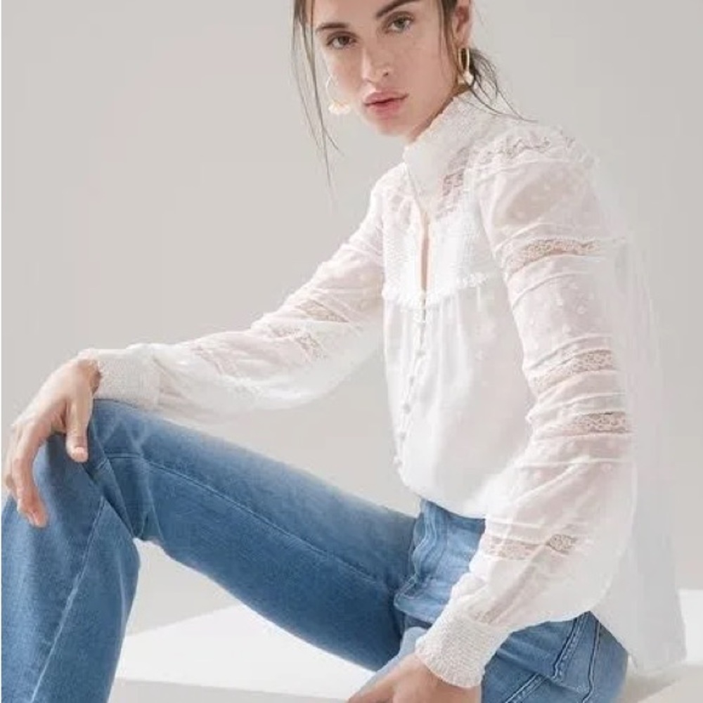 White House Black Market Lace Blouse - White